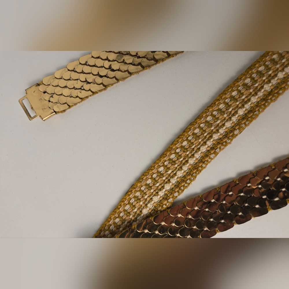 80s Vintage Gold Metal Mesh Belt w/ Rhinestone Buckle Disco Glam - Picture 3 of 12